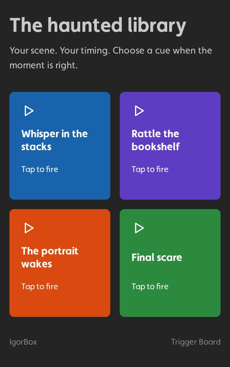 The same four scene buttons arranged in two columns on a phone screen.
